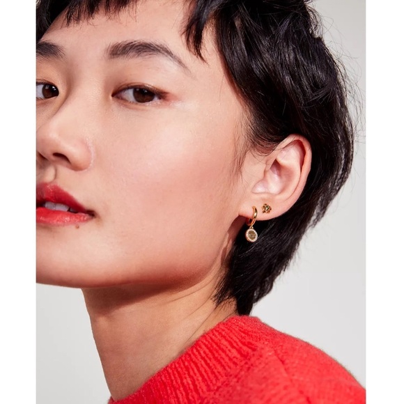 KATE SPADE • Wishes Luck Elephant Huggies Clover Earrings Set - Picture 2 of 3